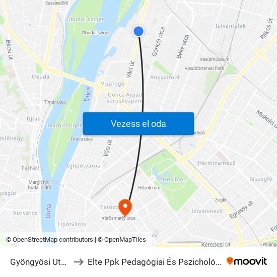 Gyöngyösi Utca M to Elte Ppk Pedagógiai És Pszichológiai Kar map