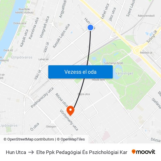 Hun Utca to Elte Ppk Pedagógiai És Pszichológiai Kar map