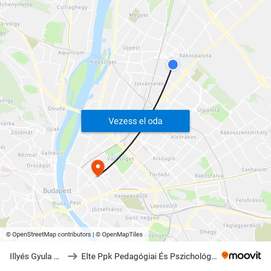 Illyés Gyula Utca to Elte Ppk Pedagógiai És Pszichológiai Kar map