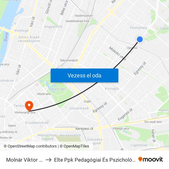 Molnár Viktor Utca to Elte Ppk Pedagógiai És Pszichológiai Kar map