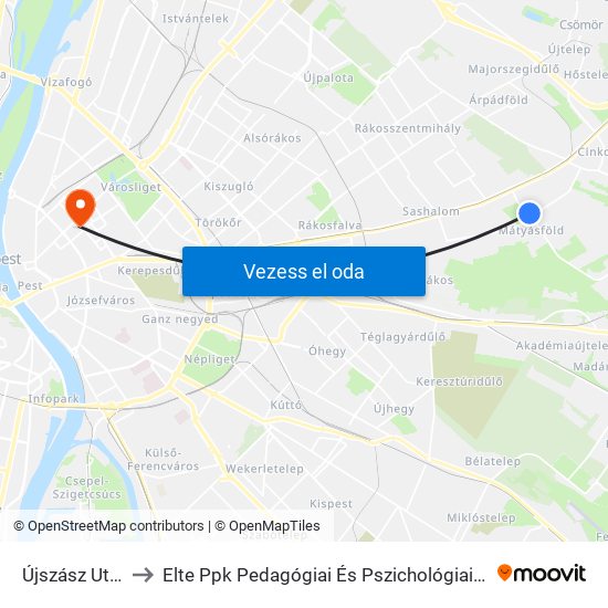 Újszász Utca to Elte Ppk Pedagógiai És Pszichológiai Kar map