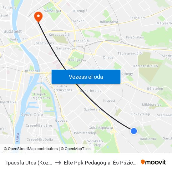 Ipacsfa Utca (Közdűlő Út) to Elte Ppk Pedagógiai És Pszichológiai Kar map