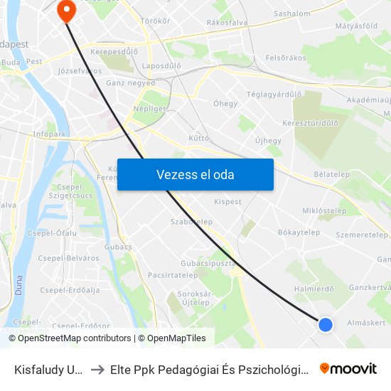 Kisfaludy Utca to Elte Ppk Pedagógiai És Pszichológiai Kar map