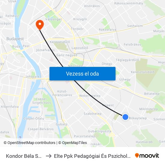 Kondor Béla Sétány to Elte Ppk Pedagógiai És Pszichológiai Kar map