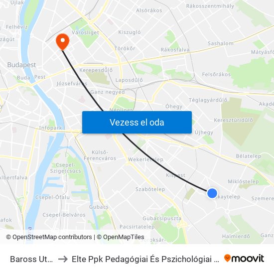 Baross Utca to Elte Ppk Pedagógiai És Pszichológiai Kar map