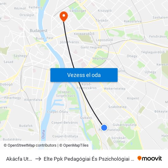 Akácfa Utca to Elte Ppk Pedagógiai És Pszichológiai Kar map