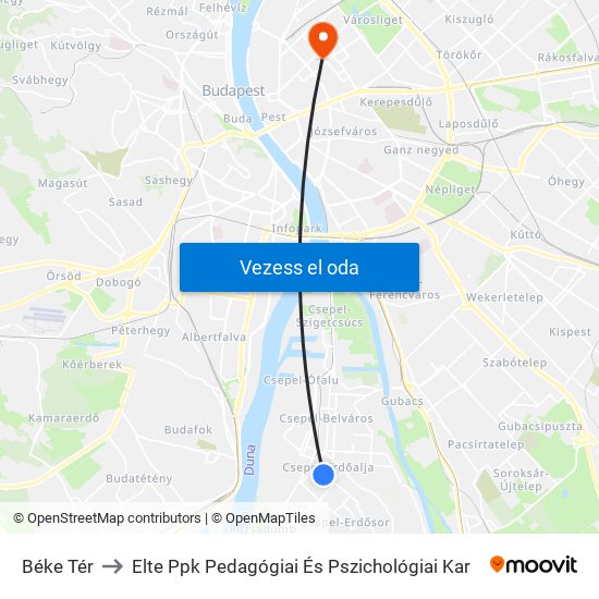 Béke Tér to Elte Ppk Pedagógiai És Pszichológiai Kar map