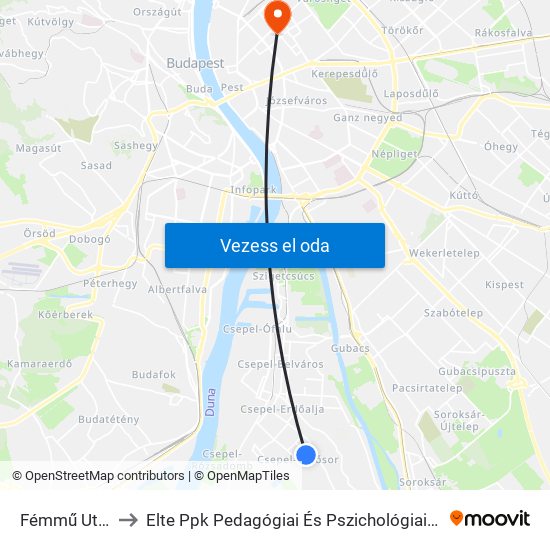 Fémmű Utca to Elte Ppk Pedagógiai És Pszichológiai Kar map