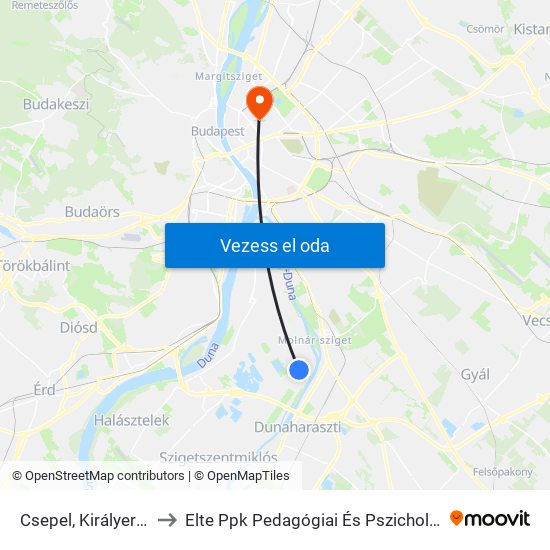 Csepel, Királyerdő Út to Elte Ppk Pedagógiai És Pszichológiai Kar map