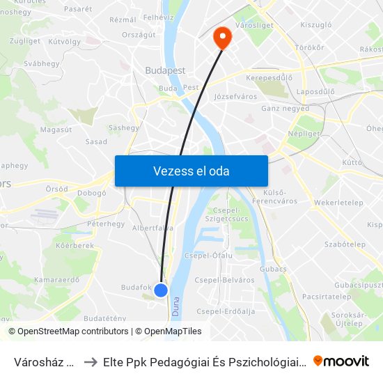 Városház Tér to Elte Ppk Pedagógiai És Pszichológiai Kar map