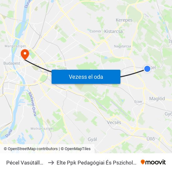 Pécel Vasútállomás to Elte Ppk Pedagógiai És Pszichológiai Kar map