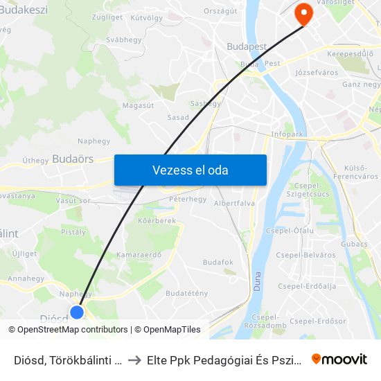 Diósd, Törökbálinti Elágazás to Elte Ppk Pedagógiai És Pszichológiai Kar map