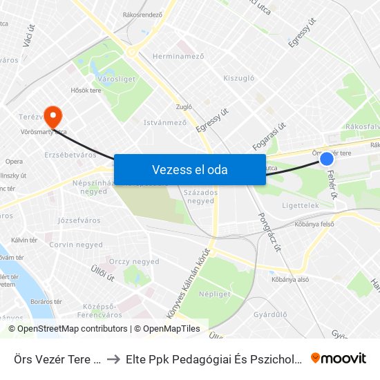 Örs Vezér Tere M+H to Elte Ppk Pedagógiai És Pszichológiai Kar map