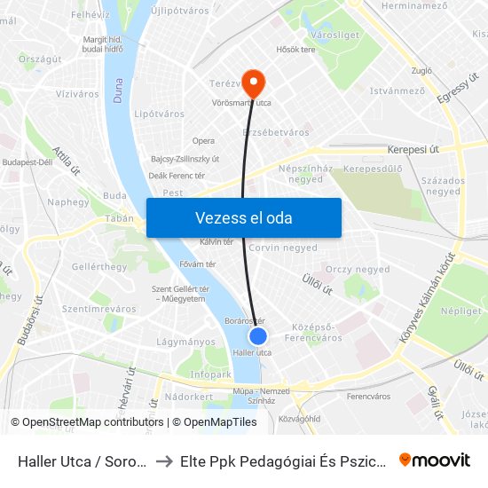 Haller Utca / Soroksári Út to Elte Ppk Pedagógiai És Pszichológiai Kar map