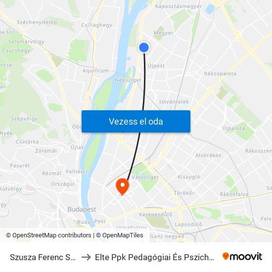 Szusza Ferenc Stadion to Elte Ppk Pedagógiai És Pszichológiai Kar map