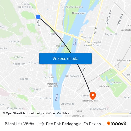 Bécsi Út / Vörösvári Út to Elte Ppk Pedagógiai És Pszichológiai Kar map