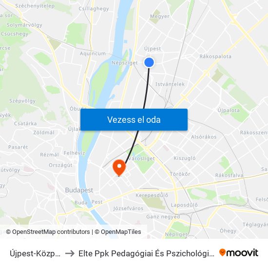 Újpest-Központ to Elte Ppk Pedagógiai És Pszichológiai Kar map