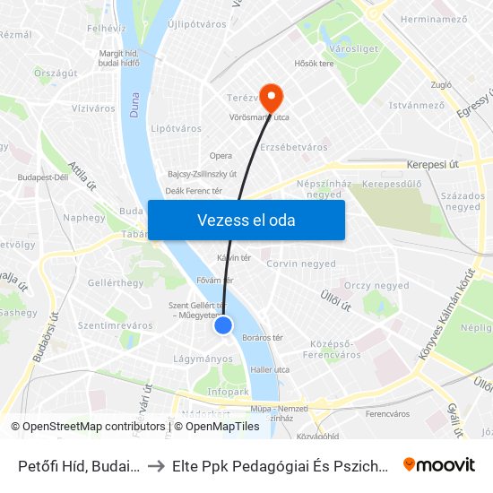 Petőfi Híd, Budai Hídfő to Elte Ppk Pedagógiai És Pszichológiai Kar map