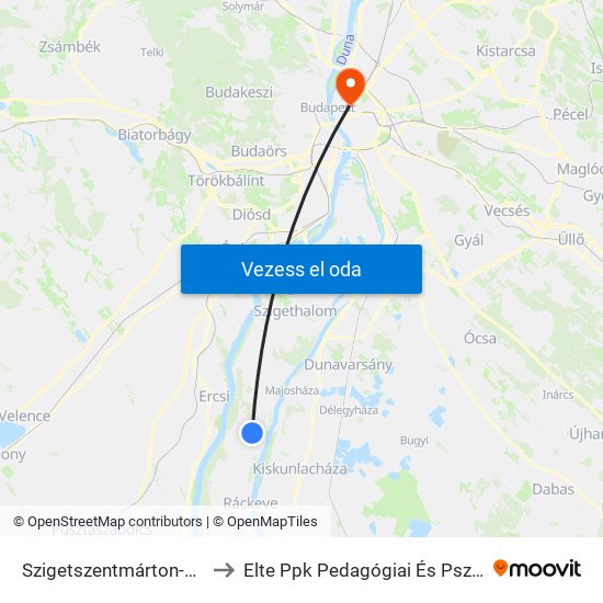 Szigetszentmárton-Szigetújfalu to Elte Ppk Pedagógiai És Pszichológiai Kar map