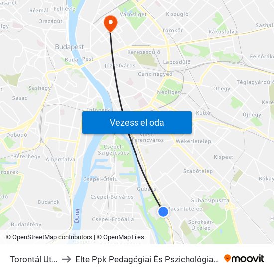 Torontál Utca to Elte Ppk Pedagógiai És Pszichológiai Kar map