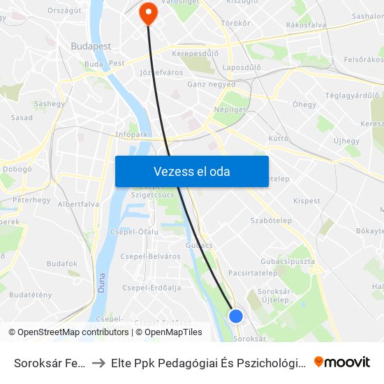 Soroksár Felső to Elte Ppk Pedagógiai És Pszichológiai Kar map