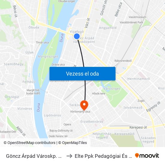 Göncz Árpád Városkp. M (Esztergomi Út) to Elte Ppk Pedagógiai És Pszichológiai Kar map