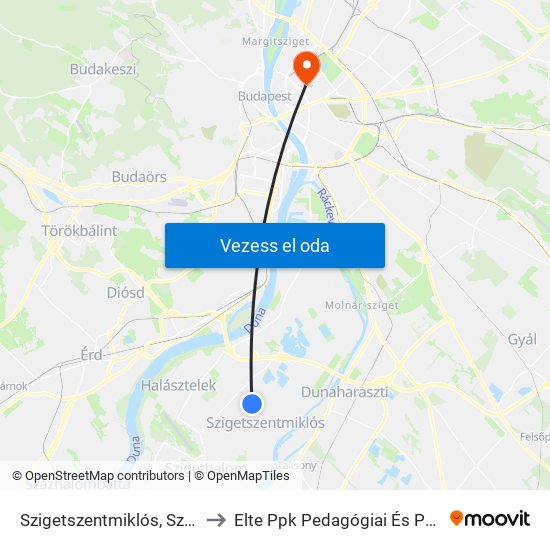 Szigetszentmiklós, Szabadság Utca to Elte Ppk Pedagógiai És Pszichológiai Kar map