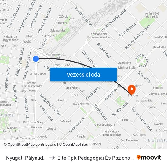 Nyugati Pályaudvar M to Elte Ppk Pedagógiai És Pszichológiai Kar map