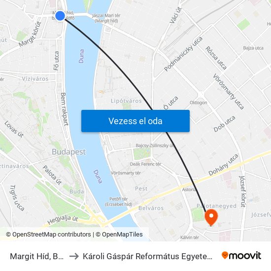 Margit Híd, Budai Hídfő H to Károli Gáspár Református Egyetem Bölcsészettudományi Kar map