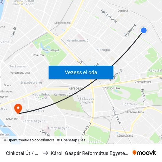 Cinkotai Út / Mogyoródi Út to Károli Gáspár Református Egyetem Bölcsészettudományi Kar map