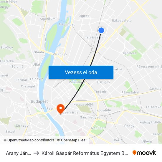 Arany János Utca to Károli Gáspár Református Egyetem Bölcsészettudományi Kar map