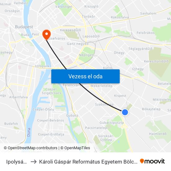 Ipolyság Utca to Károli Gáspár Református Egyetem Bölcsészettudományi Kar map