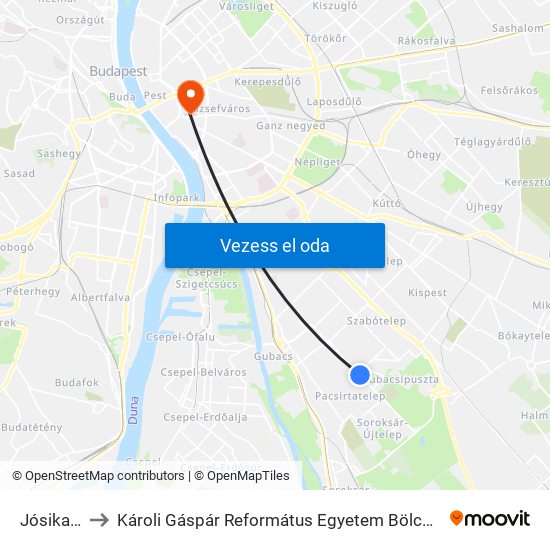 Jósika Utca to Károli Gáspár Református Egyetem Bölcsészettudományi Kar map