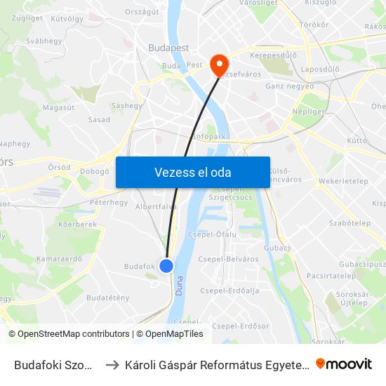 Budafoki Szomszédok Piaca to Károli Gáspár Református Egyetem Bölcsészettudományi Kar map