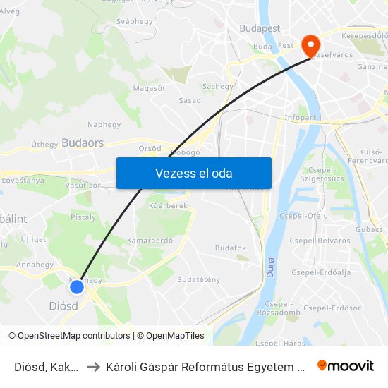 Diósd, Kaktusz Utca to Károli Gáspár Református Egyetem Bölcsészettudományi Kar map