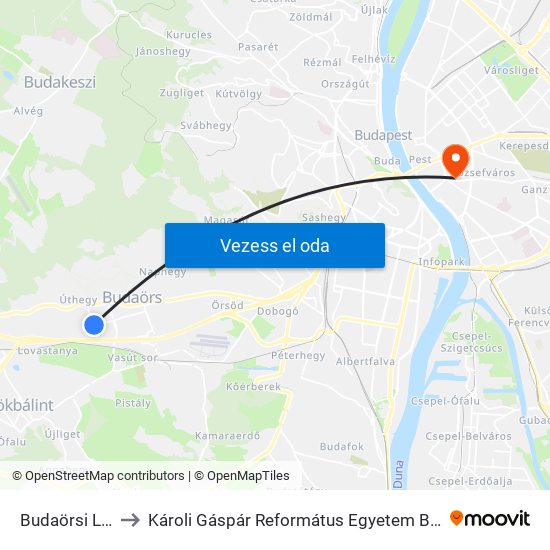 Budaörsi Lakótelep to Károli Gáspár Református Egyetem Bölcsészettudományi Kar map