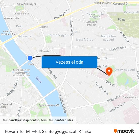 Fővám Tér M to I. Sz. Belgyógyászati Klinika map