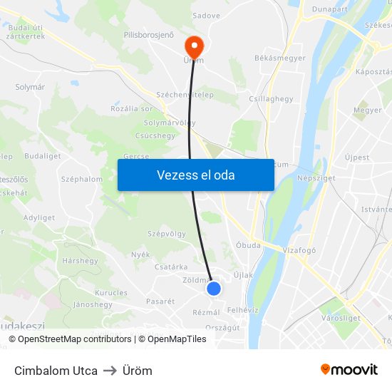 Cimbalom Utca to Üröm map