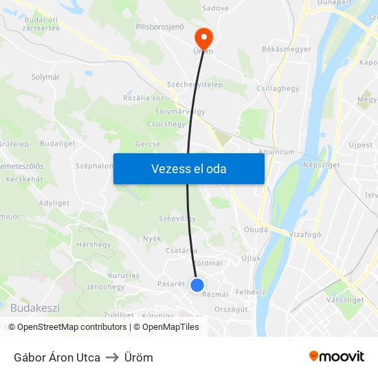 Gábor Áron Utca to Üröm map