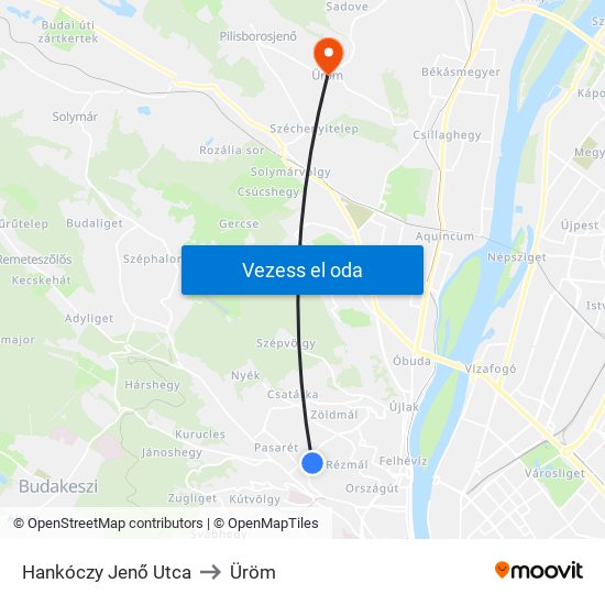 Hankóczy Jenő Utca to Üröm map