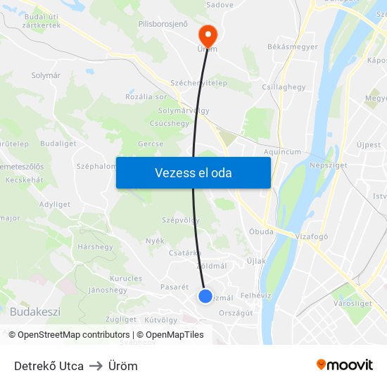 Detrekő Utca to Üröm map