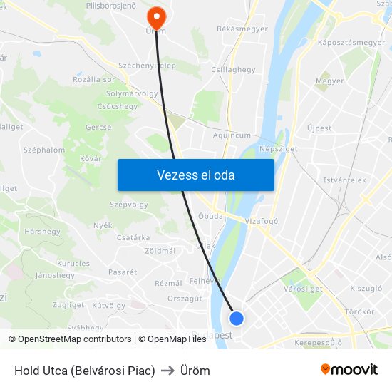 Hold Utca (Belvárosi Piac) to Üröm map