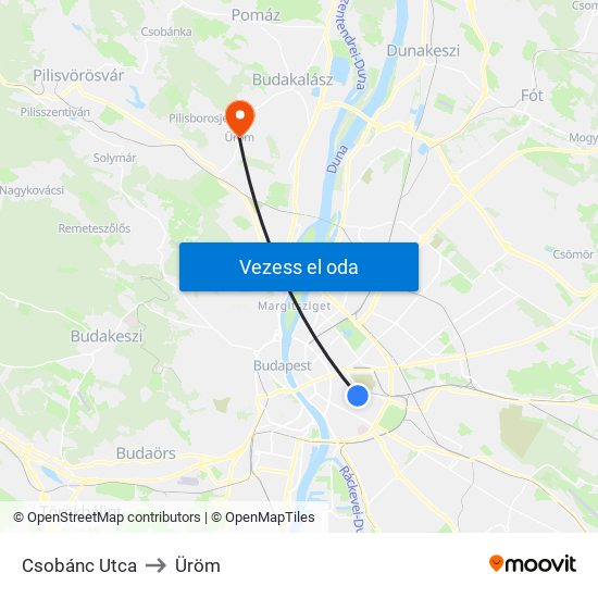 Csobánc Utca to Üröm map
