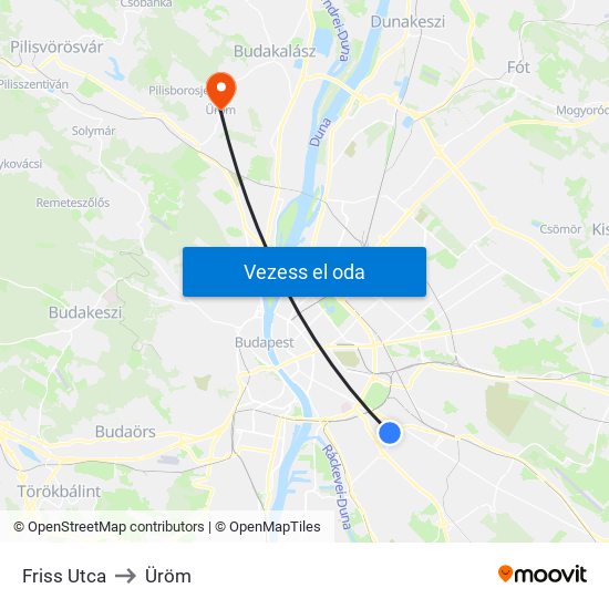 Friss Utca to Üröm map