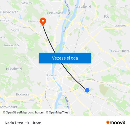 Kada Utca to Üröm map