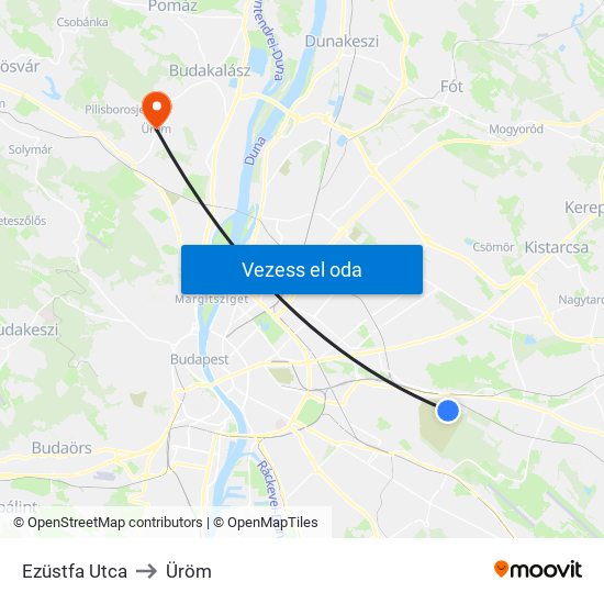 Ezüstfa Utca to Üröm map