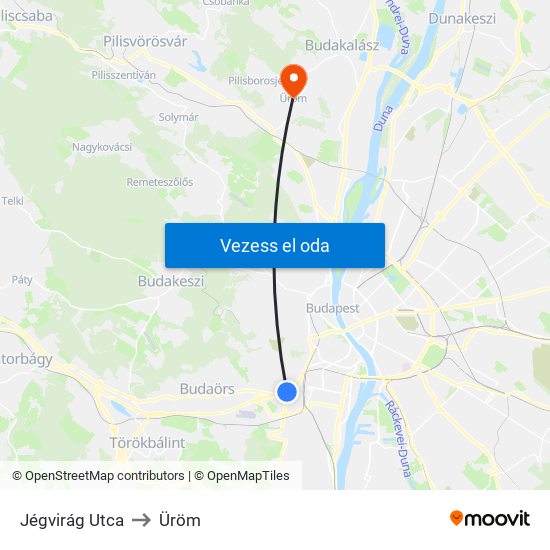 Jégvirág Utca to Üröm map