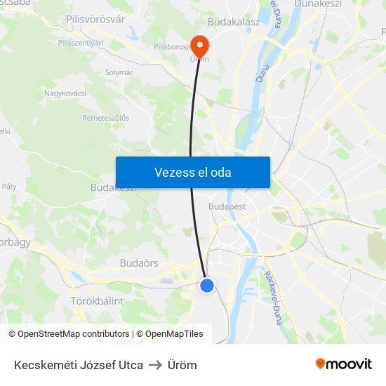 Kecskeméti József Utca to Üröm map