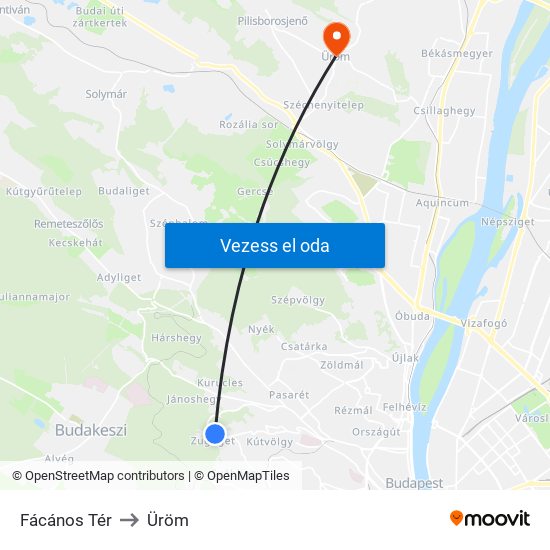 Fácános Tér to Üröm map
