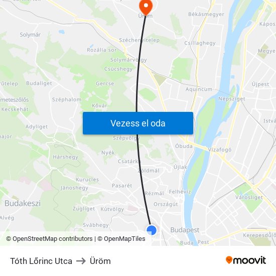Tóth Lőrinc Utca to Üröm map